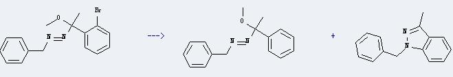 1-Benzyl-3-methyl-1H-indazole can be prepared by benzyl-[1-(2-bromo-phenyl)-1-methoxy-ethyl]-diazene, and the other product is benzyl-(1-methoxy-1-phenyl-ethyl)-diazene